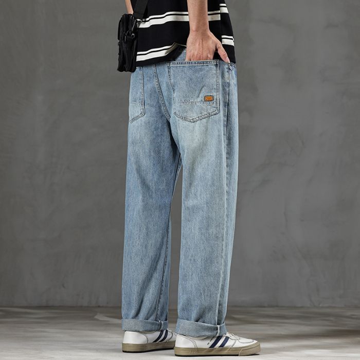 New Spring Jeans Men's Harlan Loose Trendy Brand American Retro Washed Double Craft Medium Waist Large Size Youth_mkmklike.com