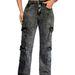 High Elastic Multi Pocket Cargo Pants, Denim Trousers_mkmklike.com