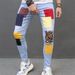 REPPUNK Men's Slim Fit Light Blue Distressed Denim Jeans With Patchwork, Straight Leg Casual Pants For Teenagers_mkmklike.com