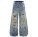 Post-apocalyptic Beggar Style Ripped Dirty Wide-Leg Jeans For Men Street Fashion Ink-Splattered Vintage Washed Loose_mkmklike.com