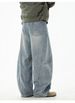 Split Structure Retro Washed Scimitar Jeans Men's Autumn Trendy Brand Silhouette Loose Casual Straight Trousers_mkmklike.com