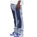 Men's Clothing Fashion Versatile Men's Denim Workwear Elastic Patch Laminated Flared Denim Straight Trousers_mkmklike.com