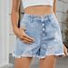 Women's Clothing Slim One Row Button Denim Ripped Shorts Hot Pants Women_mkmklike.com