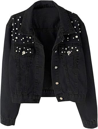 Women's European Style Cross Border Denim Jacket Beaded Rhinestone Embellished Trendy Student Loose Fit Coat_mkmklike.com