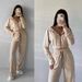 Women's Clothing Suit Solid Color Long Sleeve Zipper Hoodie Lace up Pants Two piece Set_mkmklike.com