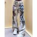 Unisex Distressed Graffiti Jeans – High Street Loose Straight Leg Denim Pants (Blue/Black/Light Gray, Cotton, S-XXXL)_mkmklike.com