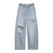 Women's Clothing Women's Ripped Mid Waist Jeans Summer Fashion Rolled Up Style_mkmklike.com