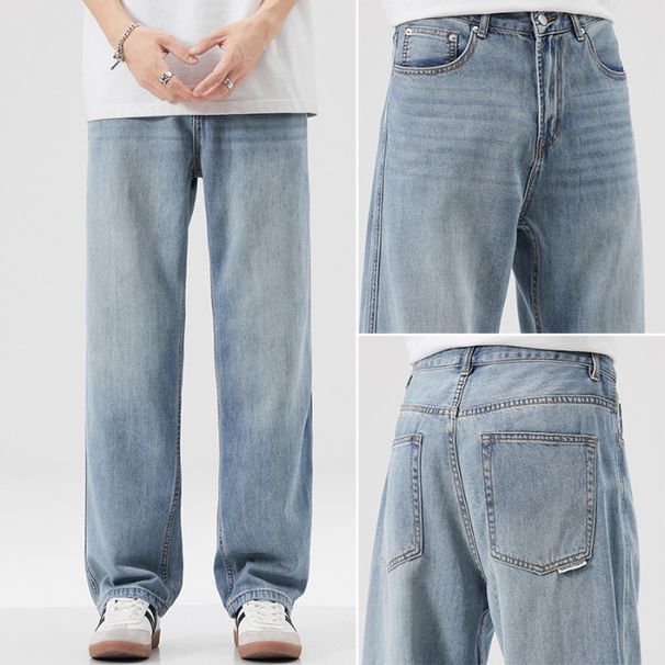 Spring And Summer Thin Jeans Men's Tencel Lyocell American High Street Loose Fashion Brand Straight Leg Hanging Casual_mkmklike.com