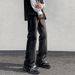 Nordmann American Style Black Jeans For Men With Distressed Edges, Casual Pants, New Loose Straight-Leg Patchwork_mkmklike.com
