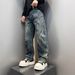 Men's American Style Japanese Inspired Wide Leg Pants Trendy Patchwork Loose Straight Leg Jeans Retro Washed for Spring And Autumn_mkmklike.com