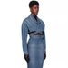 Design Sense Top Coat Cross Lapel Hollow Out Waistband Belt Short Women's Denim Jacket_mkmklike.com