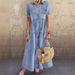 Retro Women Dresses 2025 Short Sleeve Turn Down Collar Pockets Button Long Loose Denim Dress Summer Long Dress_mkmklike.com