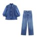 Women's Clothing Summer New Style Women's Fashion Casual Denim Shirt High Waist Wide Leg Pants_mkmklike.com