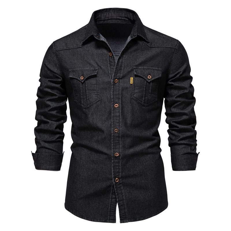 2026 New Denim Shirt Men's Casual Solid Color Denim Long Sleeve Shirt_mkmklike.com
