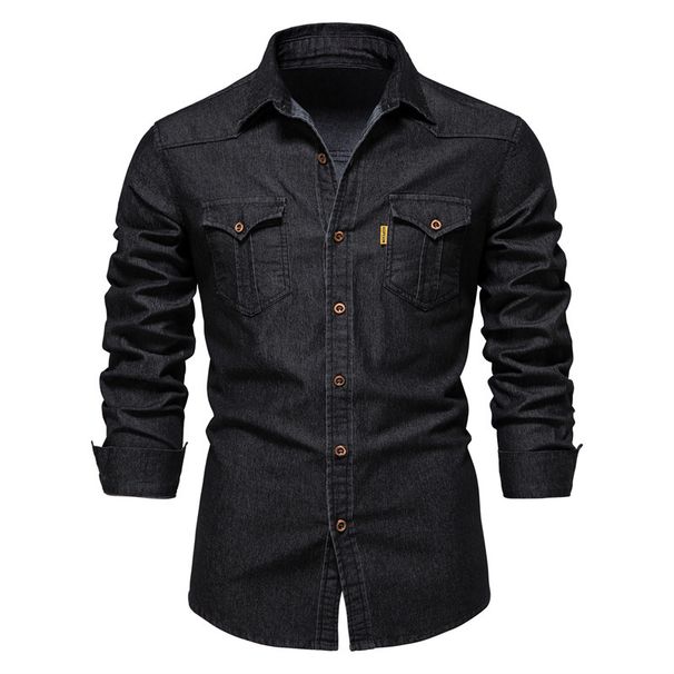 2026 New Denim Shirt Men's Casual Solid Color Denim Long Sleeve Shirt_mkmklike.com