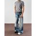 Vintage Washed Relaxed Straight Fit Blue Jeans For Men - Hip Hop Streetwear Casual Denim Pants (S-3XL)_mkmklike.com