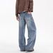 Retro Washed Blue Straight Leg Jeans Trendy Distressed Loose Casual Wide Leg Pants For Men And Women_mkmklike.com