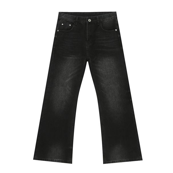 Retro Black-Grey Washed Denim Jeans – Classic American Vibe Straight-Leg Bell Bottom Pants (Mid-Rise, Non-Stretch, S-XL)_mkmklike.com