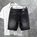 Men's Clothing Slim Fit Denim Shorts Trendy Rhinestone Rips Straight Leg Stretchy Korean Style Cool And Edgy_mkmklike.com