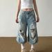 Vintage Washed Distressed Denim Capri Pants – Unisex Retro Ripped Knee & Cat Whisker Jeans (Blue, S-XXXL, Streetwear, Hip Hop Style, Comfort Fit)_mkmklike.com