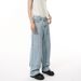 Men's Clothing Four Seasons Korean Style Bright Line Deconstruction Light Blue Straight Washed Loose Jeans Trend_mkmklike.com