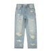 Vintage Washed Distressed Jeans – Straight Cut Men's Denim With Artful Rips (M-3XL, Poly-Cotton Blend, 90s Grunge Revival)_mkmklike.com