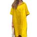 Women's New Cotton and Linen Pure Color Casual Lapel Button Long Dress _mkmklike.com