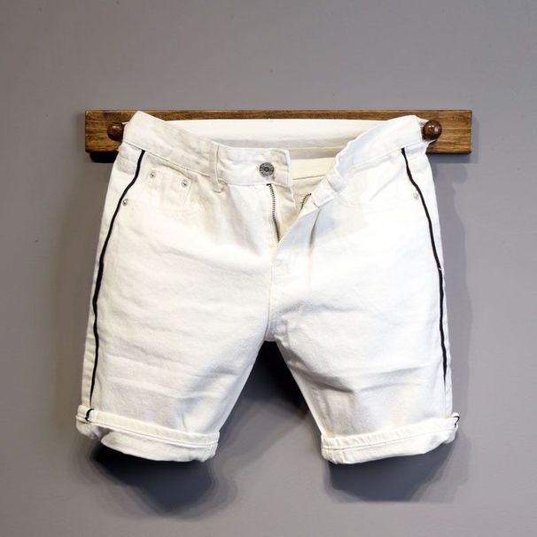 Men's Slim Fit Patchwork Denim Shorts Casual Streetwear 5 Inch Inseam Stretch Comfort Summer White And Black_mkmklike.com