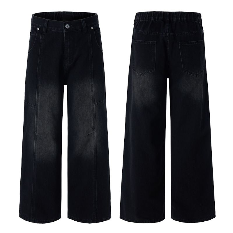 Men's Deconstructed Wide-Leg Jeans – High Street Vintage Distressed Denim With Patchwork Details, Relaxed Fit For Urban Streetwear_mkmklike.com