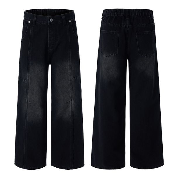 Men's Deconstructed Wide-Leg Jeans – High Street Vintage Distressed Denim With Patchwork Details, Relaxed Fit For Urban Streetwear_mkmklike.com