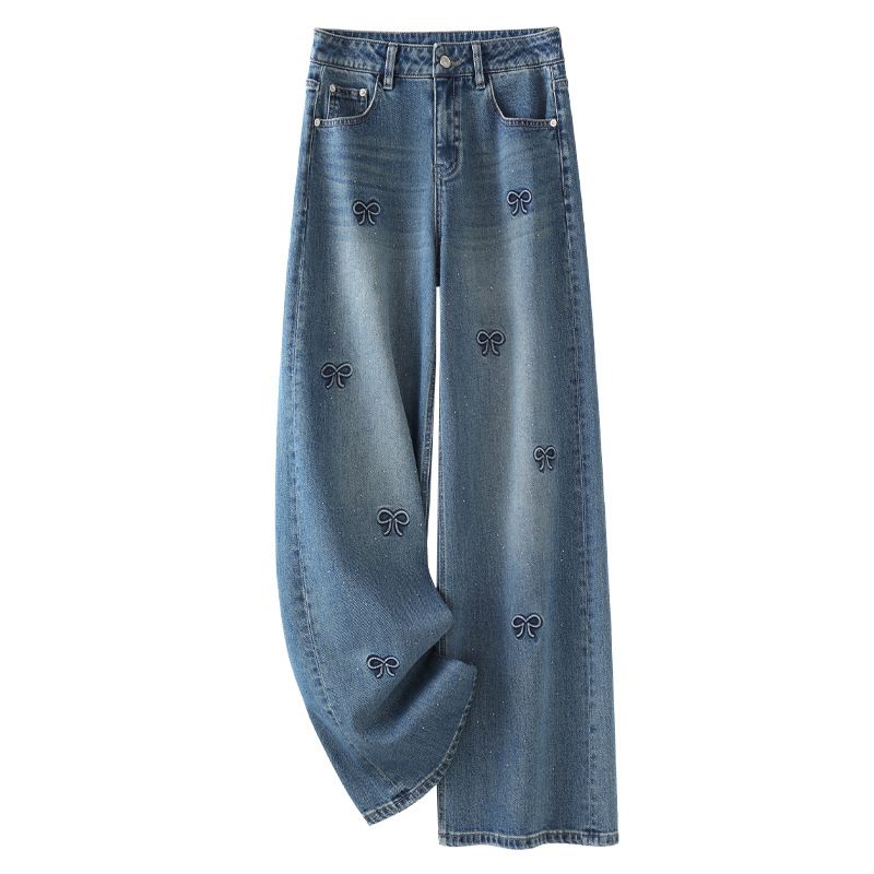 Women’s Clothing Hot diamond embroidery wide leg jeans new women's spring and autumn hot style high waist slim narrow straight pants spring_mkmklike.com