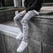 Men's Stacked Jeans Skinny Fit Stretch Patched Side Striped Straight Leg Denim Pants Foam_mkmklike.com