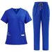 Women's new V-neck split medical overalls, pocket straight pants, men's and women's toiletries_mkmklike.com