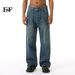 EF JEANS | 2024 New Blue Retro Mid Waist Loose Straight Wide Leg Jeans Trendy Daily Versatile_mkmklike.com