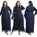 K Plus-size Women's Denim Dress With Fringed Long Sleeves And A Front Opening Dress._mkmklike.com