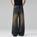 Men's Korean Style Retro Washed Distressed Jeans Loose Fit Straight Leg Versatile Flowing Floor Length Pants Unisex_mkmklike.com