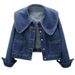 Women's Clothing Vintage-Inspired Denim Jacket For Women – Oversized Peter Pan Collar, Cropped Fit, Comfortable Stretch Fabric, Lightweight & Stylish_mkmklike.com