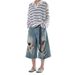 Retro High Street Ripped Denim Capri Pants Loose Fit Summer 7/8 Length For Men And Women Trendy Cotton Mid Waist Black Blue_mkmklike.com
