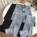 Women's High-Waisted Stretch Flared Jeans - Split Hem, Comfort Fit, Vintage Wash (Light Blue, Retro Blue, Black)_mkmklike.com