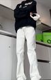 White Jeans Men's Belt Ruffian Handsome High-end Pants American High Street Wear Micro-pull Pants_mkmklike.com