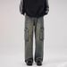 FUIV American High Street Washed Workwear Jeans, Men's And Women's Multi Pocket Loose Straight Leg Casual Pants_mkmklike.com