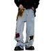 Men's Patchwork Distressed Jeans - American Vintage Wide-Leg Denim Pants With Removable Patches_mkmklike.com
