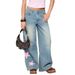 Women's Printed Casual Loose Slimming Mid Waist Leg Jeans Spring Fashion High Waist Skinny Jeans Style_mkmklike.com