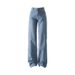 Women's Light Blue Wide Leg Jeans - High Waisted Summer Thin Stretch Flowy Loose Fit Straight Leg Pants For Casual & Office_mkmklike.com