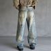 Men's Clothing American Style Trendy Men's Loose Fitting Straight Leg Jeans With Faux Ripped Details And Sparkling Details_mkmklike.com