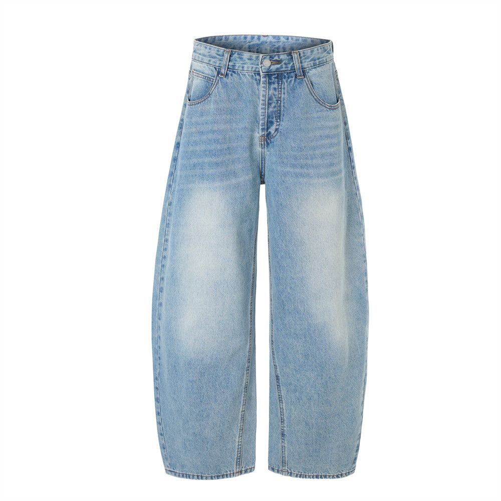 Washed Vintage Scimitar Jeans For Men Punk Street Style Loose Wide-Leg Floor-Length Pants_mkmklike.com