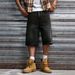 Men's Baggy Denim Shorts Over Knee Length Retro Hip Hop Distressed Hem Laser Print Cotton Casual Streetwear_mkmklike.com