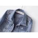 "Vintage Beaded Denim Jacket For Women – Heavy Washed Cropped & Loose Fit (Black/Light Blue)"_mkmklike.com