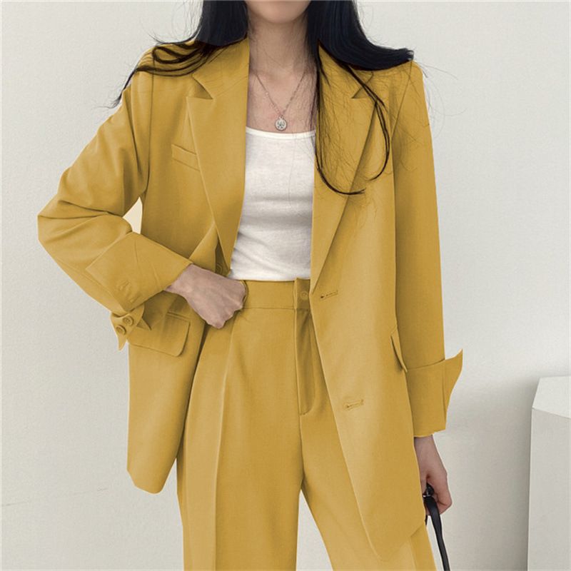 Women's casual design top and trousers suit Small suit retro jacket slim fashion spring and autumn _mkmklike.com