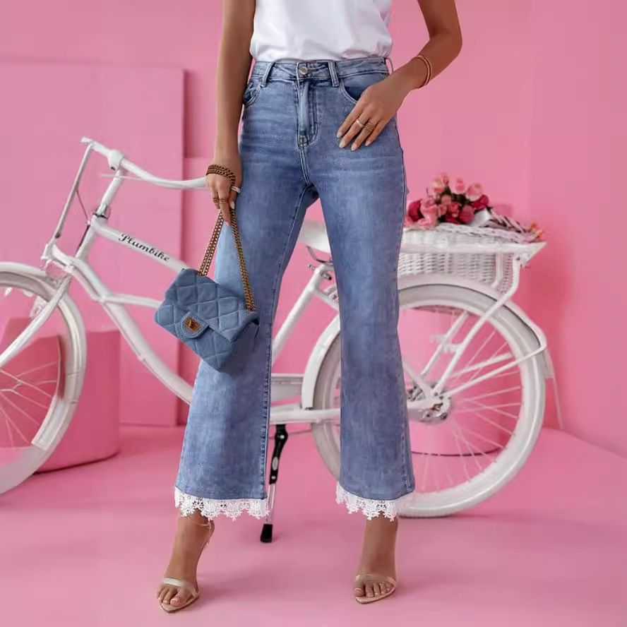 Women's Clothing Jeans Women's Small Fresh Leg Lace Pants_mkmklike.com